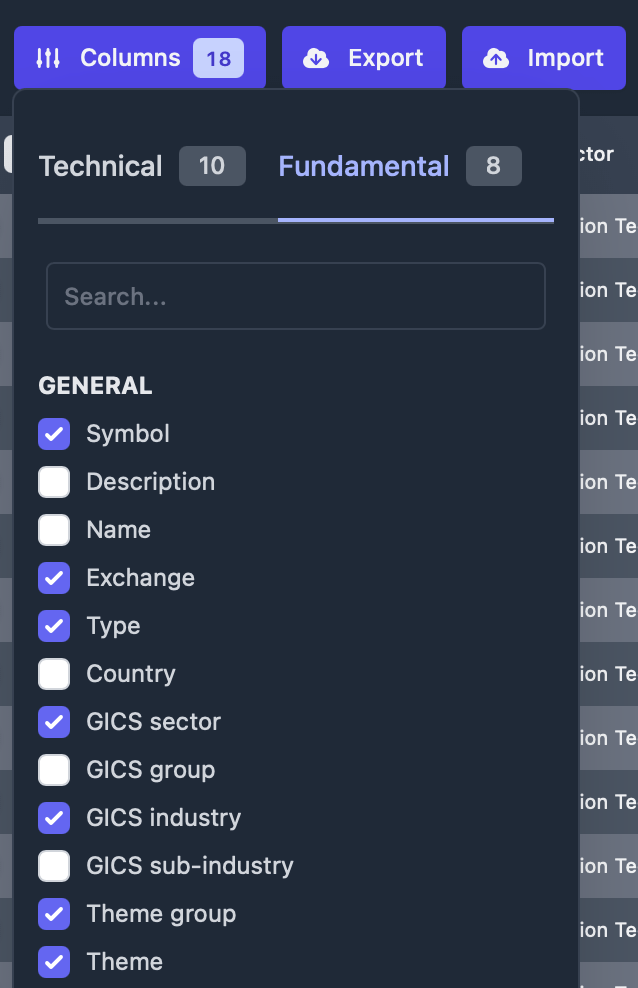 Enabling theme columns