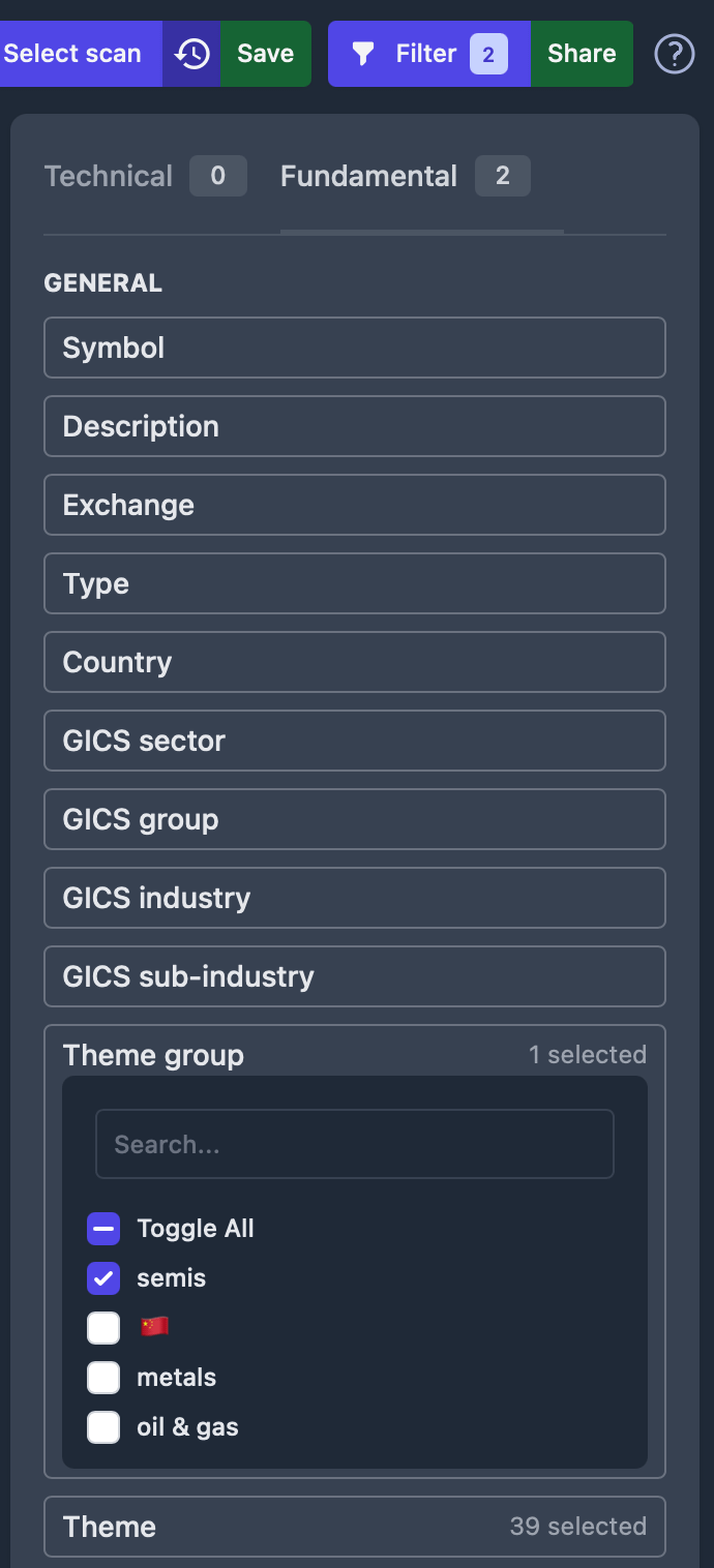 Theme group filter in sidebar